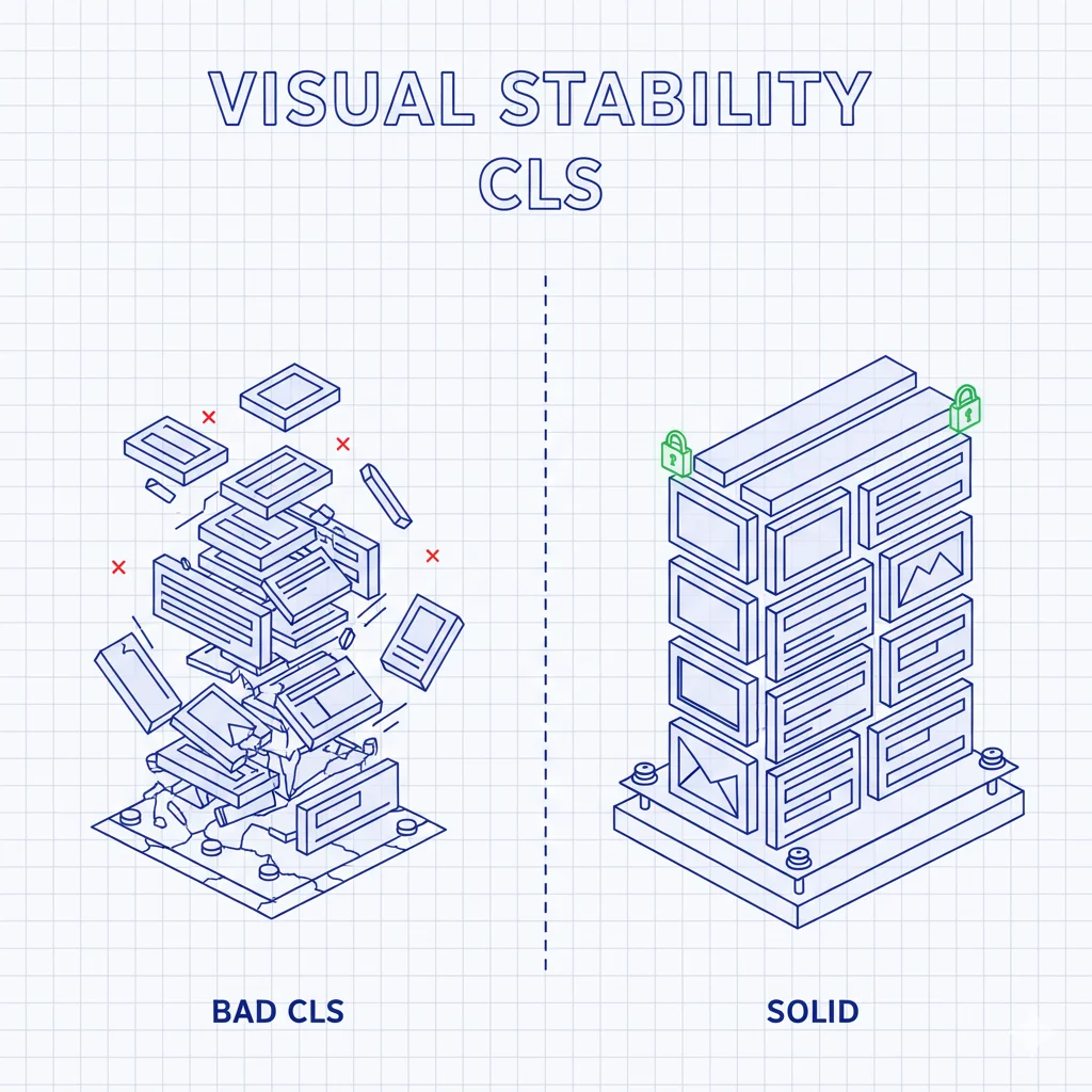 Visual stability (CLS) - Cumulative layout shift web images without dimensions layout jumps viewport stability