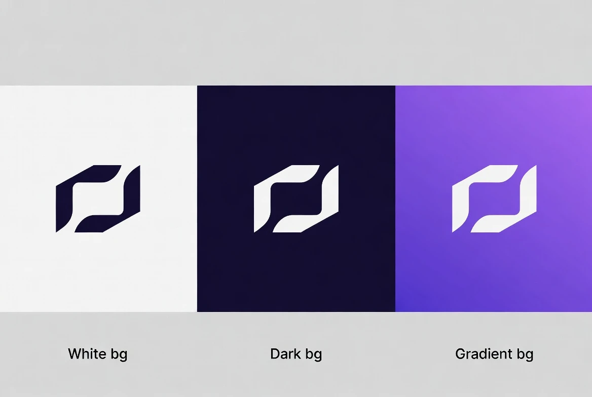 Mismo logo PNG con transparencia renderizado sobre fondo blanco, oscuro y de color, demostrando que WebP conserva el canal alpha perfectamente